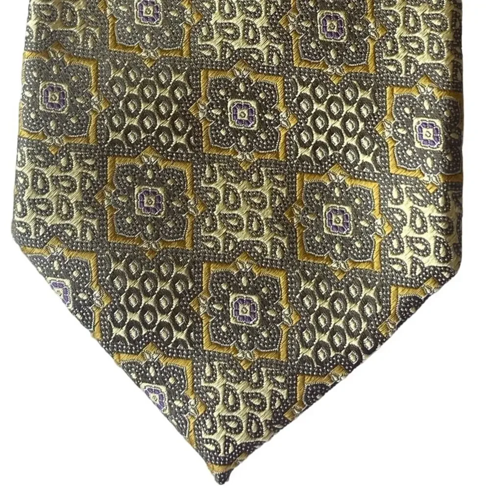 Ermenegildo Zegna Tie 100% Silk Made in Italy Gold & Silver Neck Tie 61